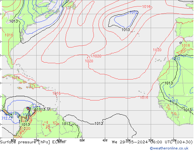 Luchtdruk (Grond) ECMWF wo 29.05.2024 06 UTC