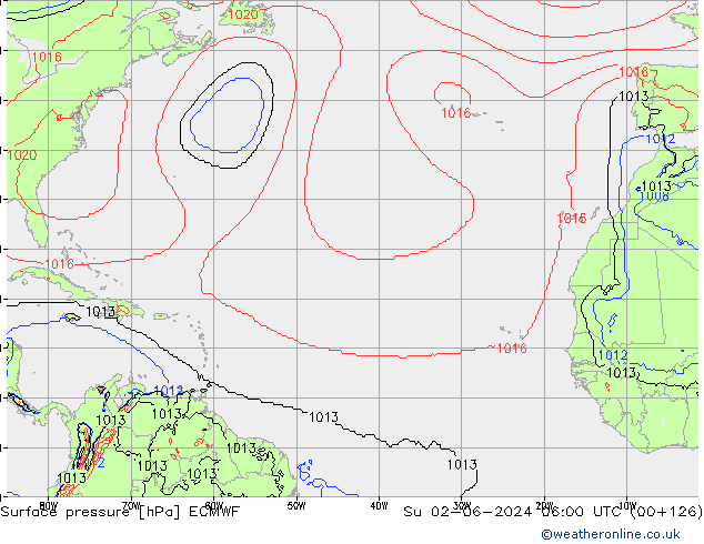 pressão do solo ECMWF Dom 02.06.2024 06 UTC