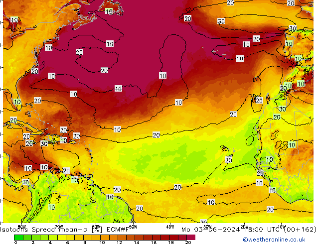 Isotaca Spread ECMWF lun 03.06.2024 18 UTC