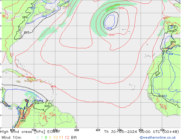 High wind areas ECMWF Th 30.05.2024 00 UTC