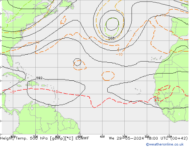 Height/Temp. 500 hPa ECMWF We 29.05.2024 18 UTC