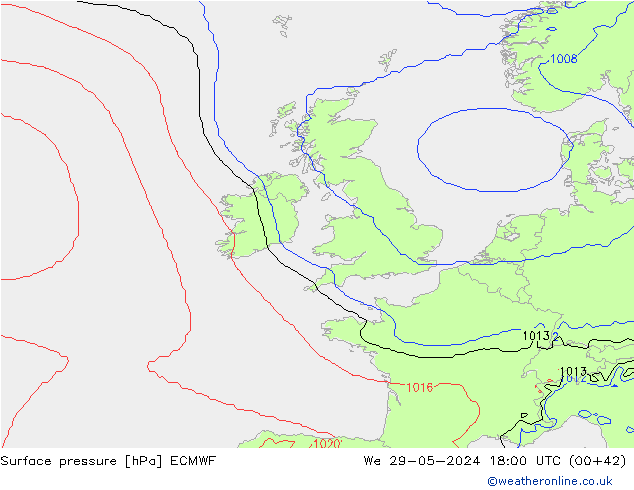 pressão do solo ECMWF Qua 29.05.2024 18 UTC