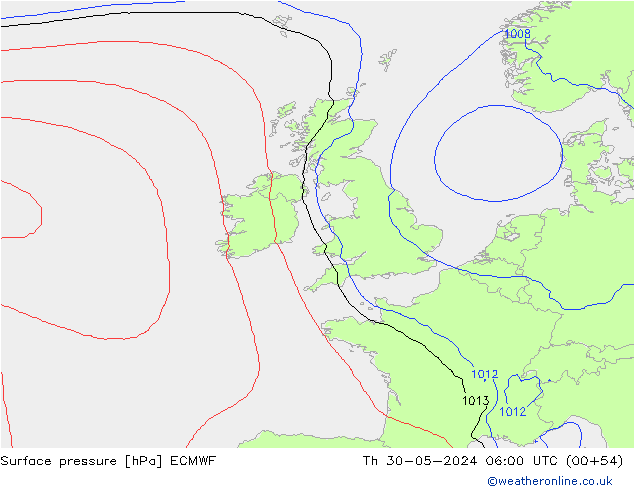 Luchtdruk (Grond) ECMWF do 30.05.2024 06 UTC