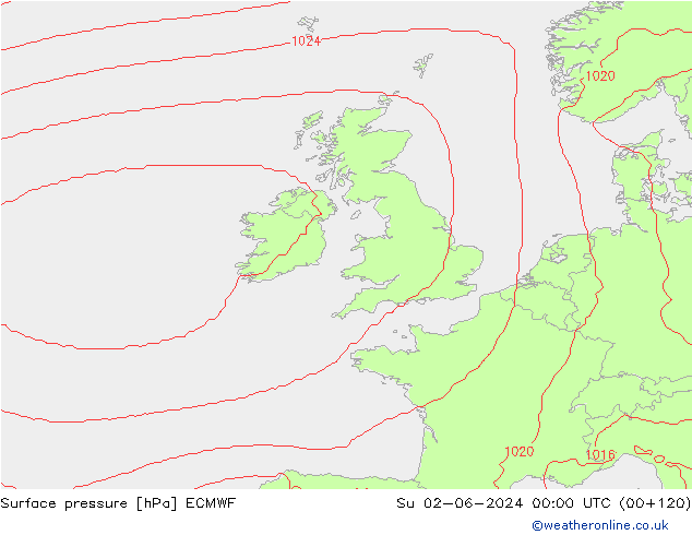 Surface pressure ECMWF Su 02.06.2024 00 UTC