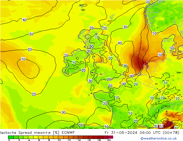 Isotachs Spread ECMWF пт 31.05.2024 06 UTC