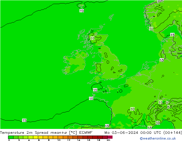 карта температуры Spread ECMWF пн 03.06.2024 00 UTC