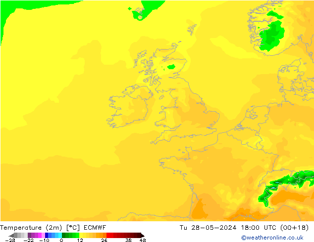 Temperatura (2m) ECMWF Ter 28.05.2024 18 UTC