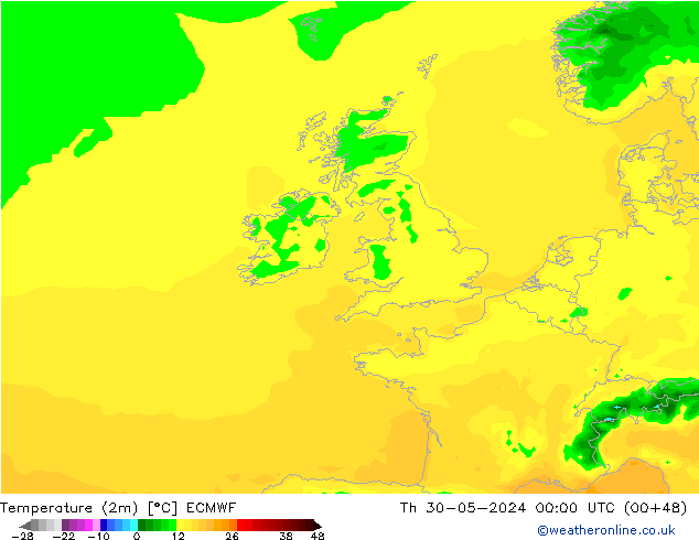 Sıcaklık Haritası (2m) ECMWF Per 30.05.2024 00 UTC