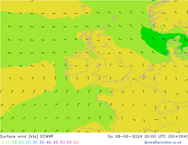 Viento 10 m ECMWF sáb 08.06.2024 00 UTC