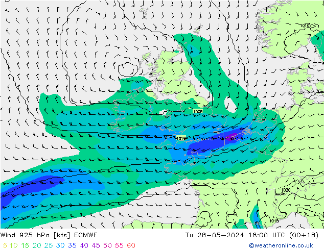 Viento 925 hPa ECMWF mar 28.05.2024 18 UTC