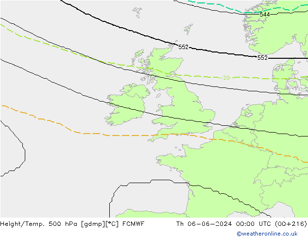 Height/Temp. 500 hPa ECMWF Th 06.06.2024 00 UTC