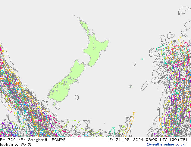 RH 700 hPa Spaghetti ECMWF  31.05.2024 06 UTC