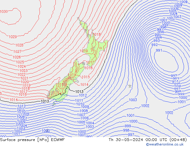 pressão do solo ECMWF Qui 30.05.2024 00 UTC