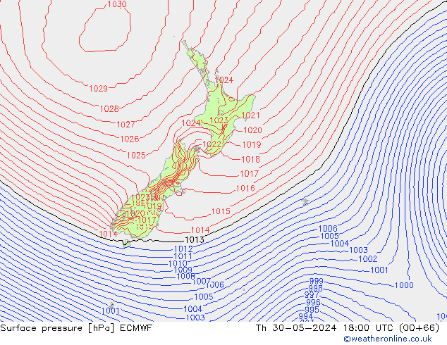 Atmosférický tlak ECMWF Čt 30.05.2024 18 UTC