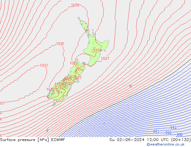 Atmosférický tlak ECMWF Ne 02.06.2024 12 UTC