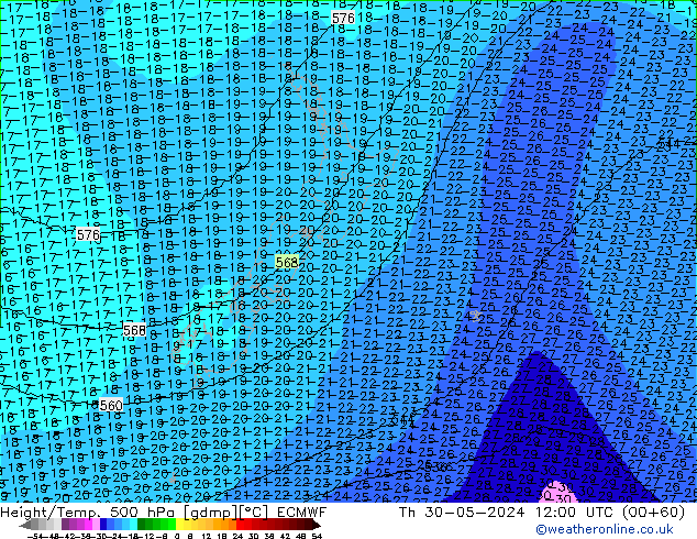 Height/Temp. 500 hPa ECMWF gio 30.05.2024 12 UTC