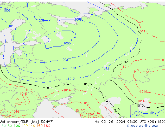 Jet stream/SLP ECMWF Mo 03.06.2024 06 UTC