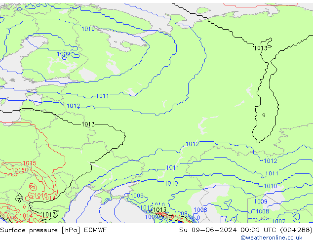 Presión superficial ECMWF dom 09.06.2024 00 UTC