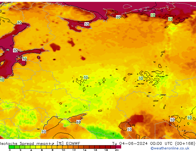 Isotachs Spread ECMWF Tu 04.06.2024 00 UTC