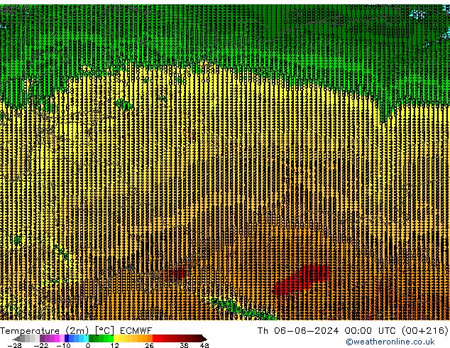 Temperatura (2m) ECMWF Qui 06.06.2024 00 UTC