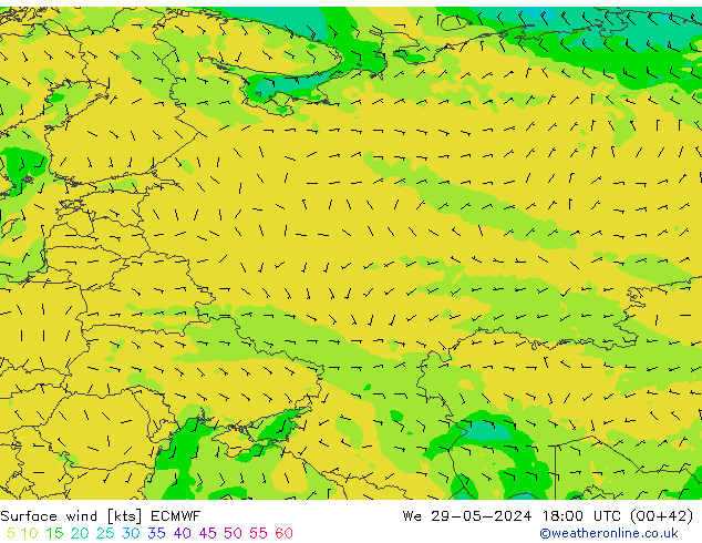 Surface wind ECMWF We 29.05.2024 18 UTC