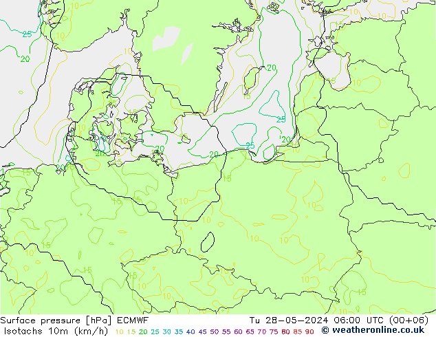 Isotachs (kph) ECMWF Tu 28.05.2024 06 UTC