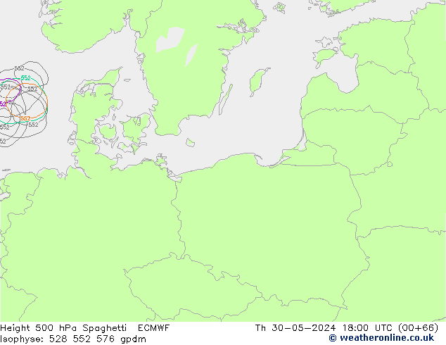Height 500 hPa Spaghetti ECMWF Qui 30.05.2024 18 UTC