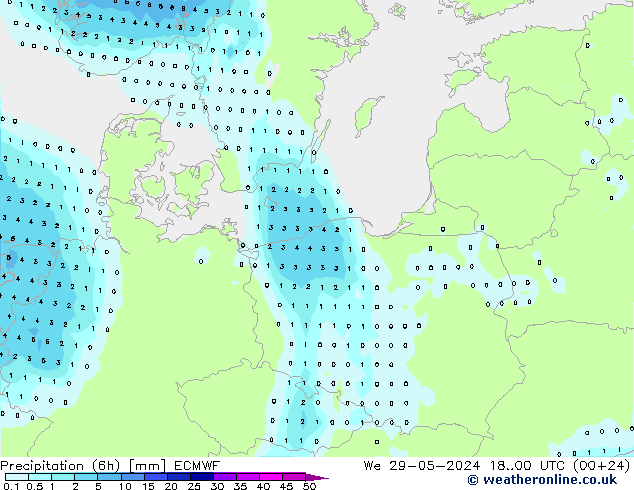Precipitação (6h) ECMWF Qua 29.05.2024 00 UTC