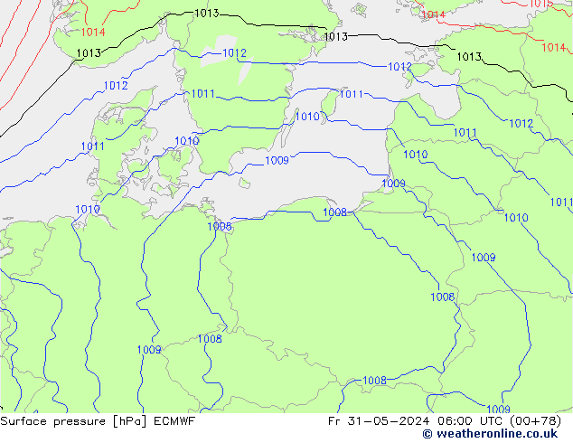 Pressione al suolo ECMWF ven 31.05.2024 06 UTC