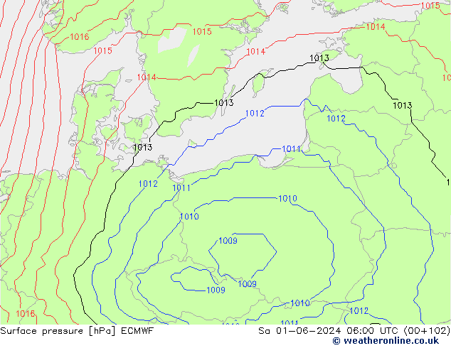 pressão do solo ECMWF Sáb 01.06.2024 06 UTC