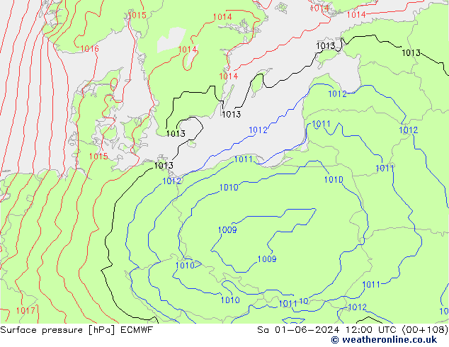 Surface pressure ECMWF Sa 01.06.2024 12 UTC