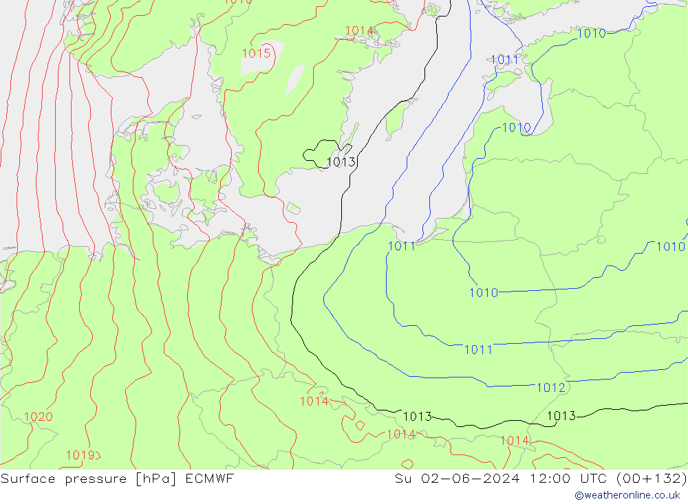 Presión superficial ECMWF dom 02.06.2024 12 UTC