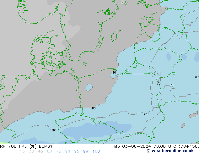 Humidité rel. 700 hPa ECMWF lun 03.06.2024 06 UTC