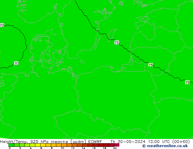 Height/Temp. 925 hPa ECMWF Th 30.05.2024 12 UTC