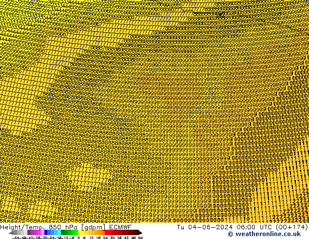 Height/Temp. 850 hPa ECMWF Di 04.06.2024 06 UTC