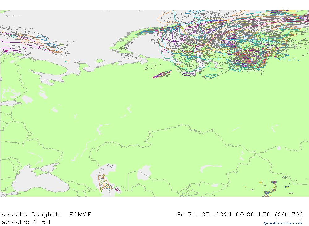 Isotachs Spaghetti ECMWF  31.05.2024 00 UTC