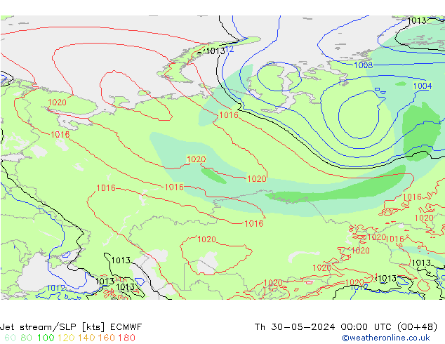 Prąd strumieniowy ECMWF czw. 30.05.2024 00 UTC