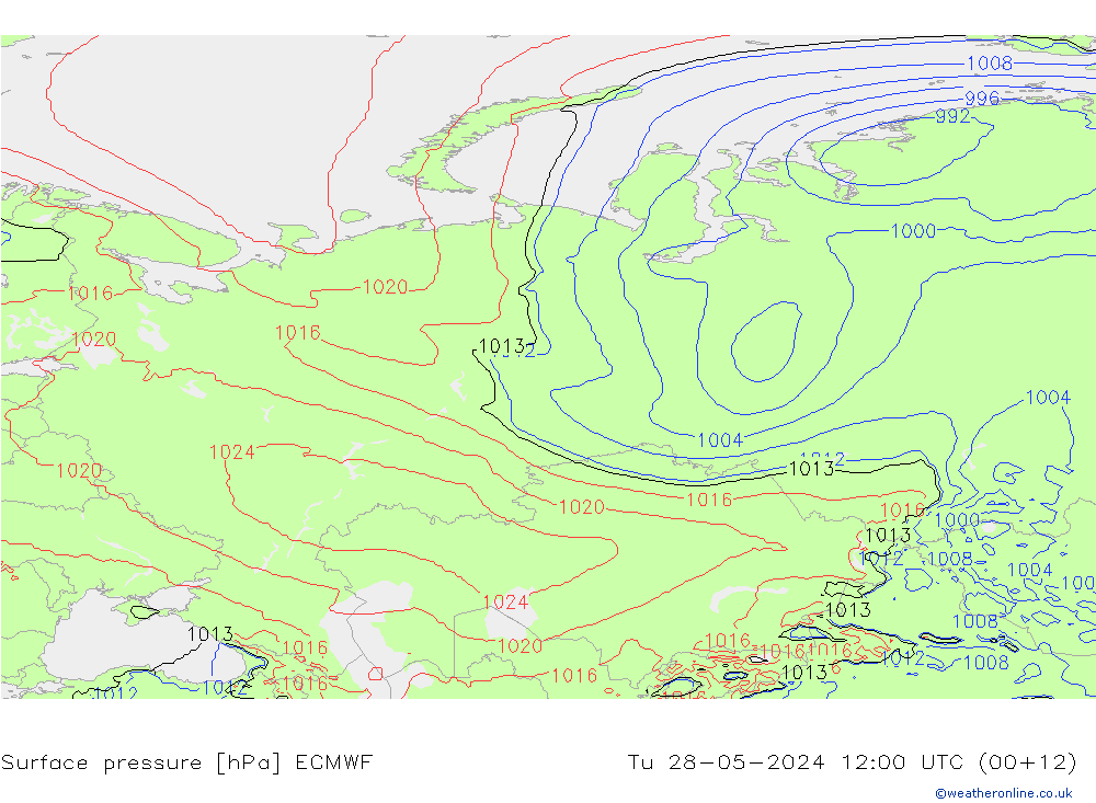 Surface pressure ECMWF Tu 28.05.2024 12 UTC