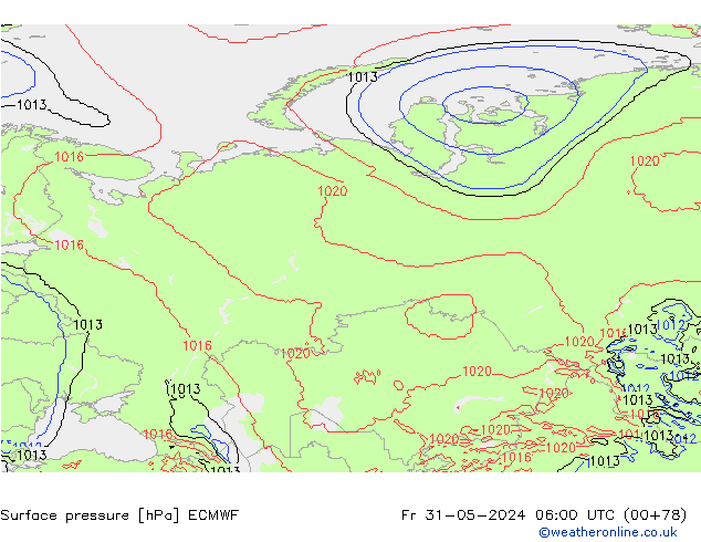 Surface pressure ECMWF Fr 31.05.2024 06 UTC