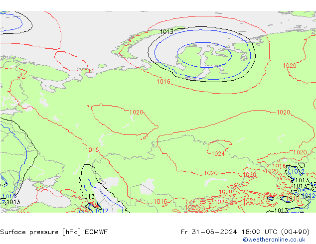 Luchtdruk (Grond) ECMWF vr 31.05.2024 18 UTC