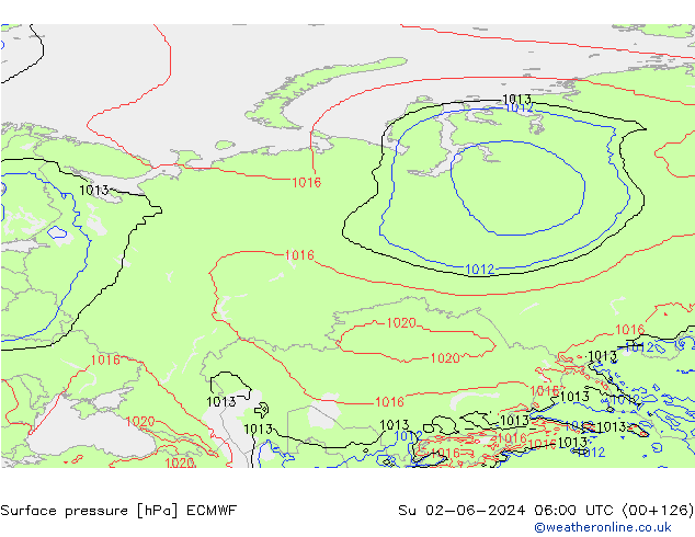 Atmosférický tlak ECMWF Ne 02.06.2024 06 UTC