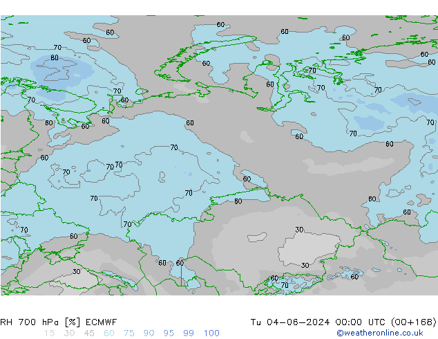 Humidité rel. 700 hPa ECMWF mar 04.06.2024 00 UTC