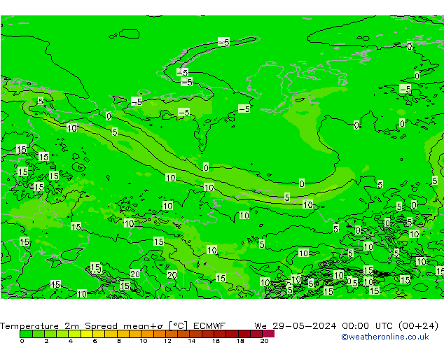 Temperatura 2m Spread ECMWF mié 29.05.2024 00 UTC