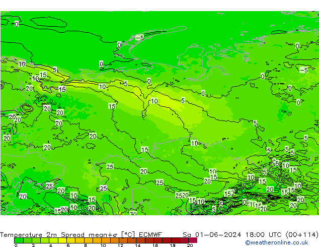 Sıcaklık Haritası 2m Spread ECMWF Cts 01.06.2024 18 UTC