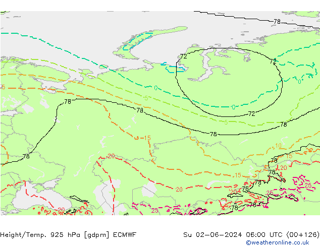 Height/Temp. 925 hPa ECMWF Su 02.06.2024 06 UTC