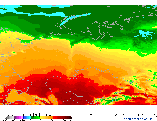 Temperaturkarte (2m) ECMWF Mi 05.06.2024 12 UTC