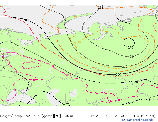 Height/Temp. 700 hPa ECMWF Th 30.05.2024 00 UTC