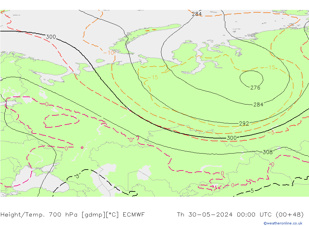 Height/Temp. 700 hPa ECMWF czw. 30.05.2024 00 UTC