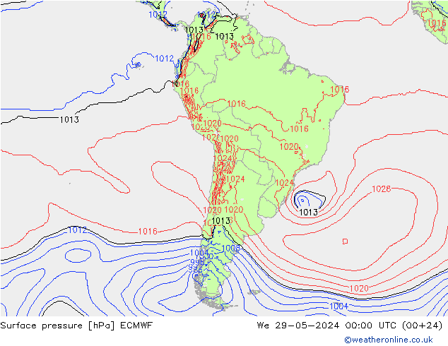 Pressione al suolo ECMWF mer 29.05.2024 00 UTC