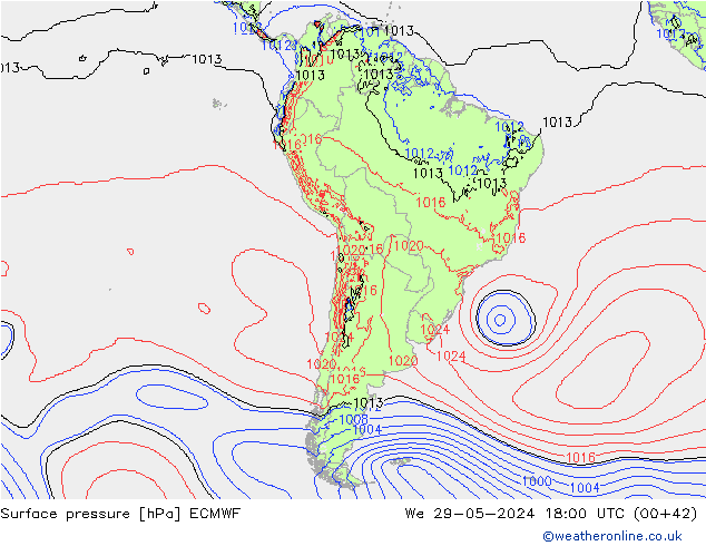 Presión superficial ECMWF mié 29.05.2024 18 UTC